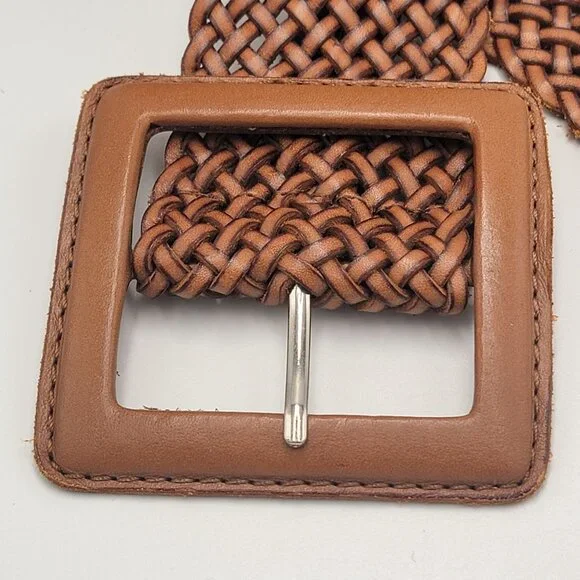 Banana Republic Woven Leather Boho/Southwestern Belt With Detailed Square Buckle - Picture 2 of 10